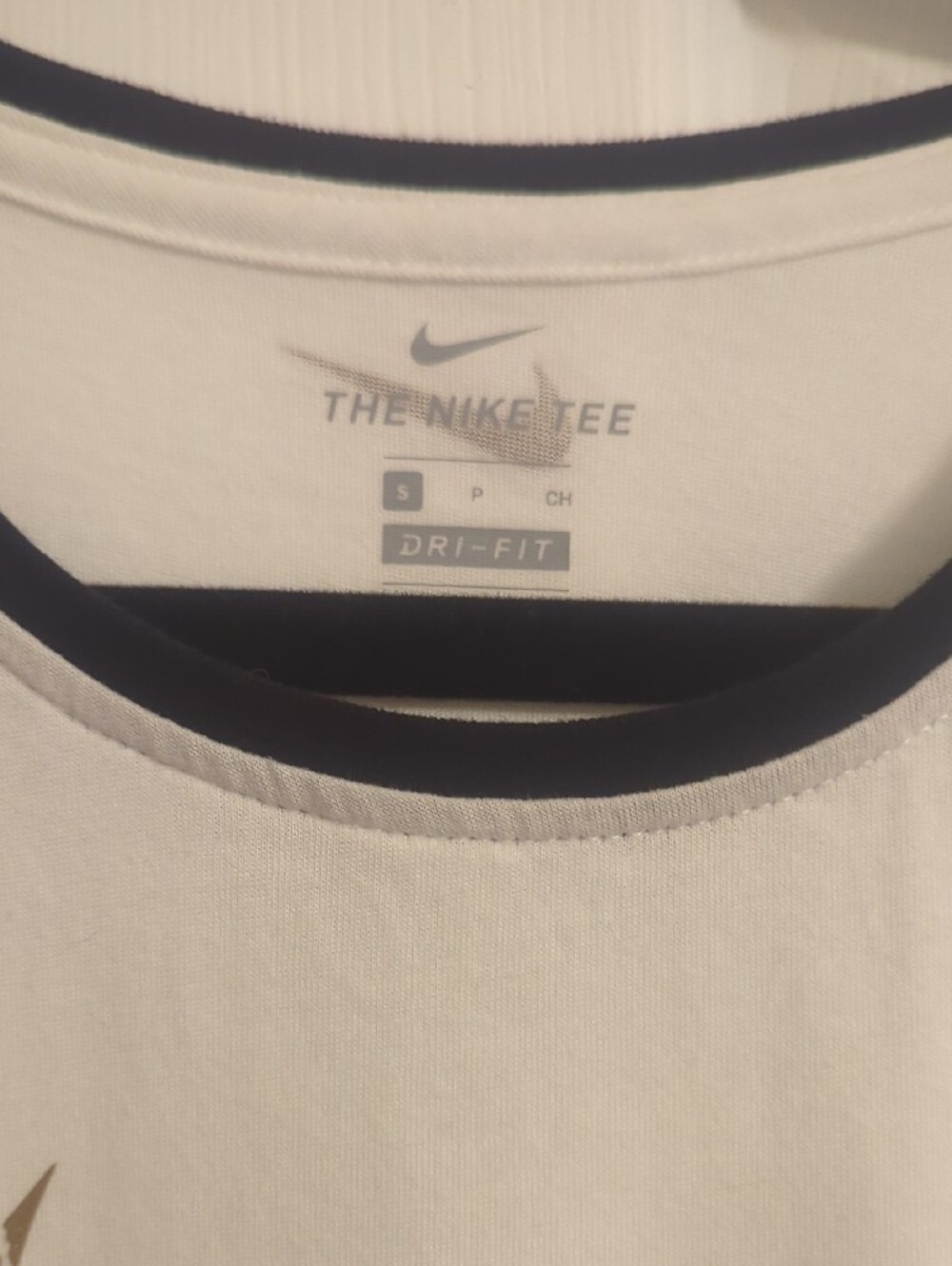 Nike White Performance Tank with Gold Swoosh and Black Trim - Picture 2 of 5